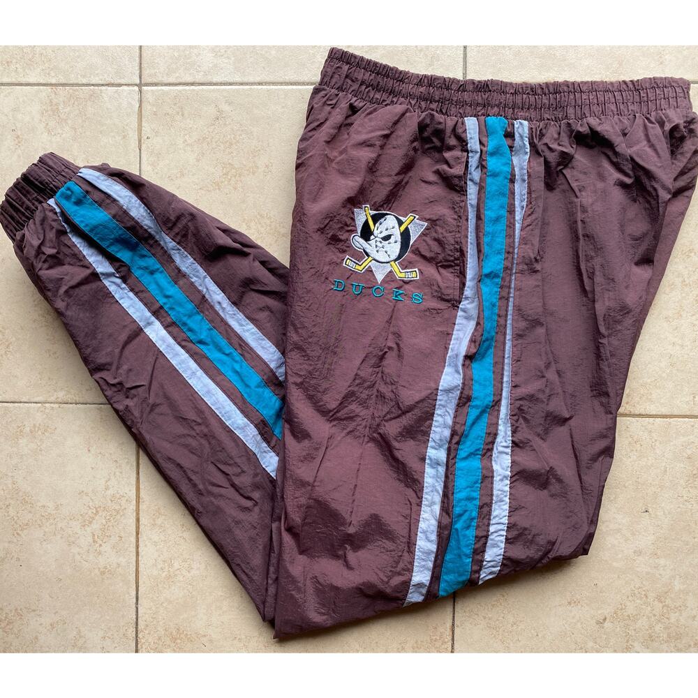 Anaheim Mighty Ducks 90s STARTER Pants warmup XL eggplant NHL hockey vintage